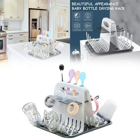 MOQIN High Capacity Drying Rack, Deluxe Countertop Drying Rack, Universal Drying Station, Baby Bottle Drying Rack with Bottle Brushes, Cup and Bottle Drying Rack
