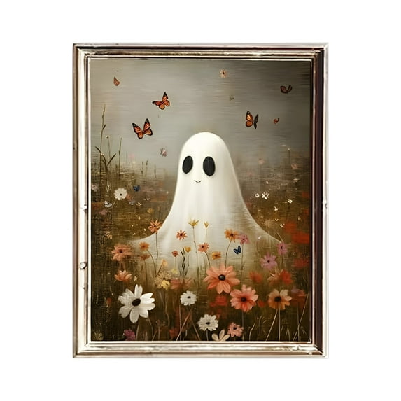 MOQIN Halloween Wall Art Prints - Gold Framed Vintage Halloween Wall Art, Rustic Landscape Wall Decor, Cute Ghost Decor Wall Art, Aesthetic Halloween Wall Decor (8×10 Inch)