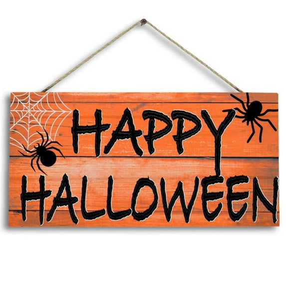 MOQIN Happy Halloween Door Welcome Sign, Cute Pumpkin Ghost Witch Rustic Wall Hanging Sign, Halloween Themed Wooden Door Hanging Decor for Home Office School Party Haunted House