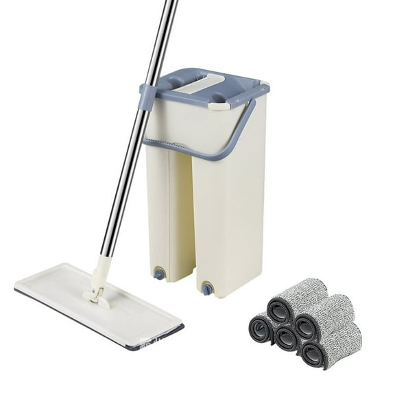 MOQIN Mop and Bucket with Wringer Set, Hands Free Flat Floor Mop and Bucket, with 3/5/10 Washable Microfiber Pads, Wet and Dry Use, Home Floor Cleaning System for All Floor Types Window