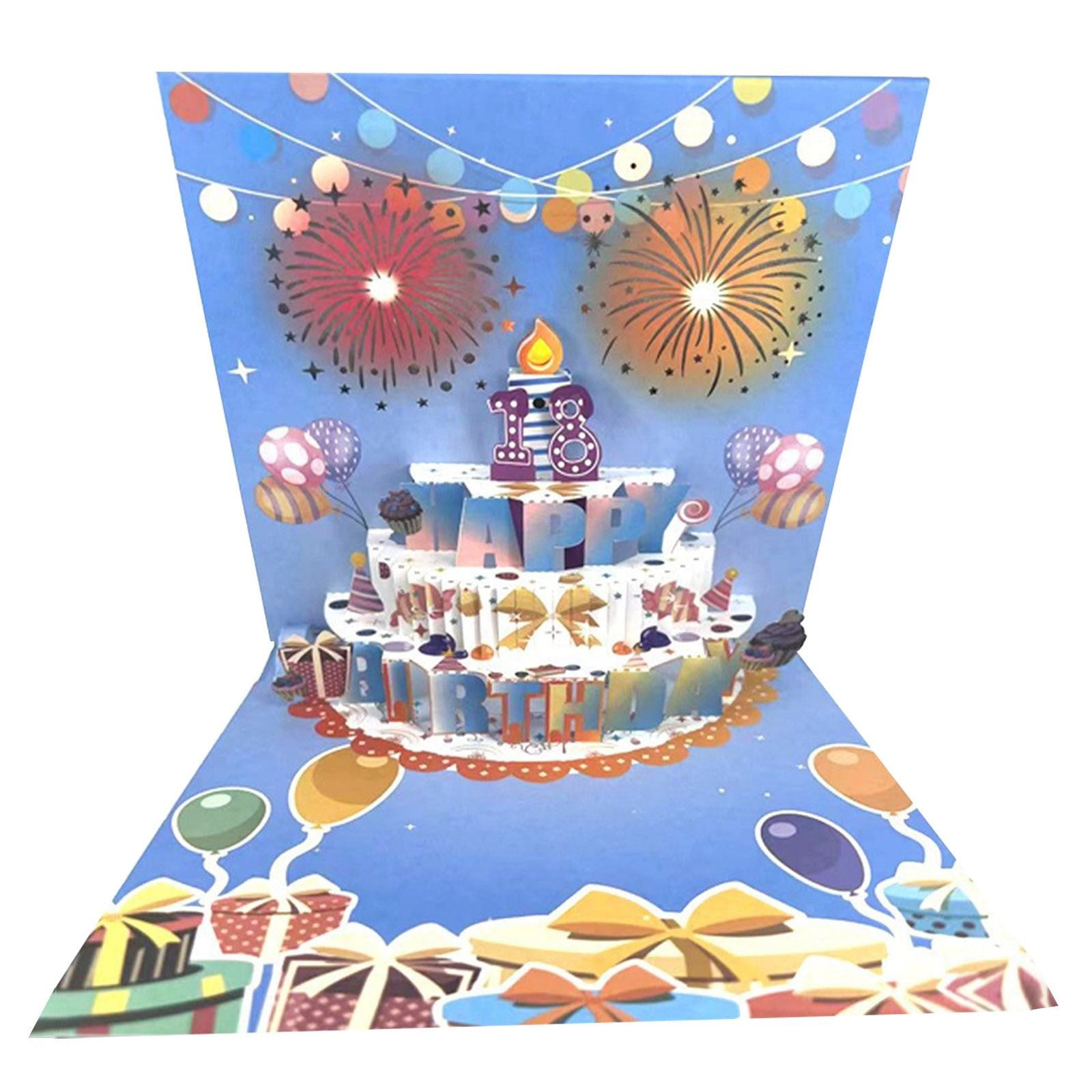 MOQIN Musical Birthday Cards, 3D Pop Up LIGHT Blowable Cake Happy ...
