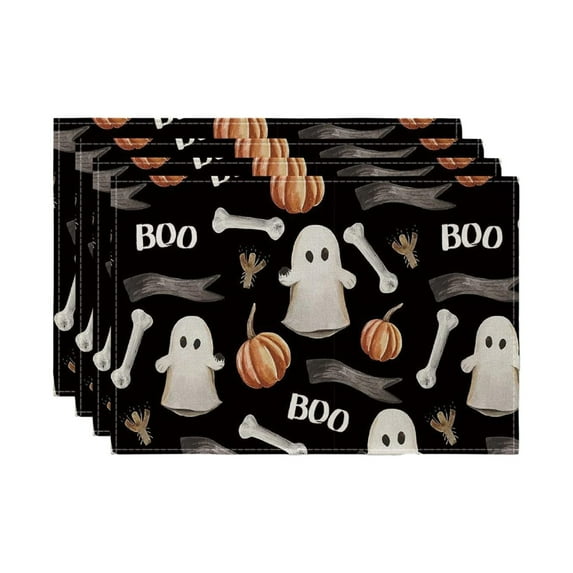 MOQIN Plaid Bat Truck Halloween Placemats Set Of 4 Seasonal Table Mats for Party Kitchen Dining Decoration Outdoor Dining Table Set for 4 round