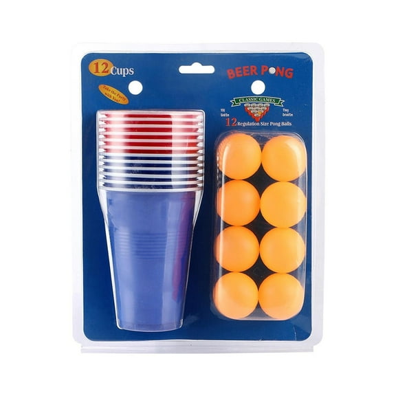 MOQIN Plastic Party Cups in Red and Blue with 8 Pack Ping Pong Balls, Beer Pong Party Cup Set, Beer Pong Cups and Table Tennis for Bars and Camping