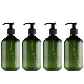 MOQIN Plastic Pump Bottles Dispenser 4 Pack 10oz/300ml Portable Clear BPA-Free Cylinder Shampoo Lotion Hand Pump Bottle Refillable Containers for Massage Oil, with Black Disc Top Caps