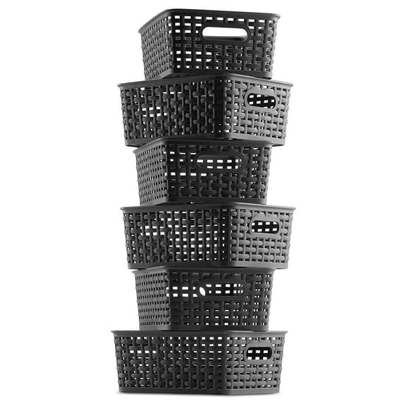 MOQIN Plastic Storage Baskets -Small Pantry Organization and Storage Bins -Nesting Shelf Bins with Handles, Household Organizers for Laundry Room, Kitchens,Cabinets,Countertops,Under Sink