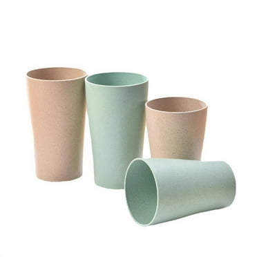 MOQIN Plastic Tumblers Stackable, Wheat Straw Cups Set of 4, Chip Resistant Cups, Reusable Water Cup Set, Large Cups for Kitchen, Camping, Dishwasher Safe Tumbler Cups