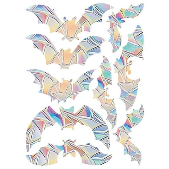 MOQIN Reusable Rainbow Bat Window Clings Static Film Decor - Non-Adhesive Stained Glass Effect for Classroom Halloween Parties & Glass Door Decoration Kits (9/12pcs)
