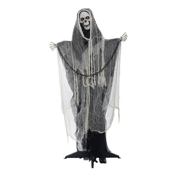 MOQIN Scary Halloween Decorations Outdoor, 63" Standing Swinging Decor Light Up Red Sound & Activated Halloween Animatronics for Home Party Indoor Outside Yard
