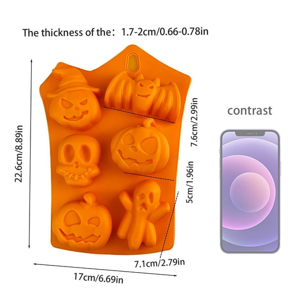 MOQIN Silicone Halloween Pumpkin Candy Molds - 6-Cavity Baking Mold for Chocolate, Cupcake, Jello, Ice Cube, DIY Scary Party Food Decoration, Fall Thanksgiving Crafts