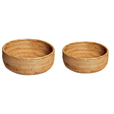 MOQIN Small Key Basket Bowl for Entryway 7.8" Round Woven Wicker Basket Snacks Fruit Candy Serving Basket Tray Rattan Organizer Basket for Keys Wallet