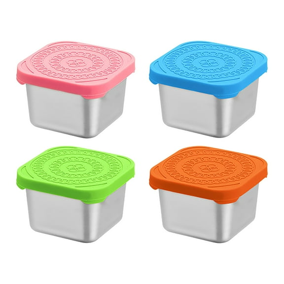 MOQIN Stainless Steel Kids Snack Box 6-Pack | Silicone-Lid Leakproof Food Pots | Stackable BPA-Free Containers for School Lunches, Trail Mix & Fruit Slices