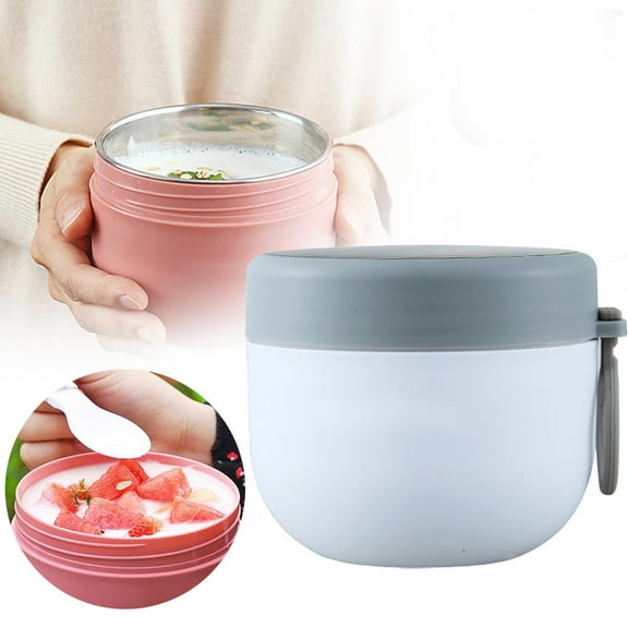 MOQIN Vacuum Insulated Food Jar with Spoon, Plastic Thermal Food Container Food Soup Cup Leak Proof Hot Cold Food for Office Picnic Travel Outdoors (600ml)