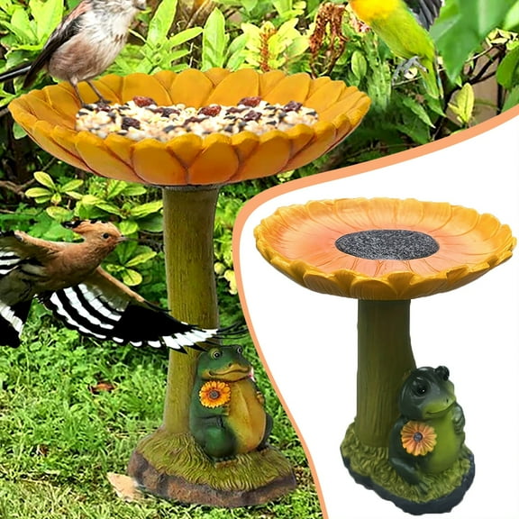 MOQIN Yard Garden Frog Bird Feeder Standing Bird Feeder Ground Bird Feeder Bird Baths for Outdoor Decor Small Bird Bath Ornaments Resin Water Bath