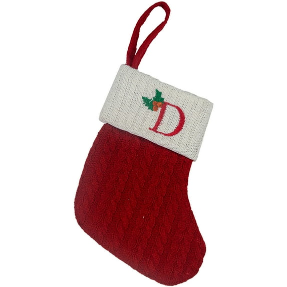 MOQLOM 7 inch Mini Cute Knit Monogram Embroidered Christmas Stocking, Personalized Initial Christmas Stocking, Family Holiday Xmas Party Decor(D)