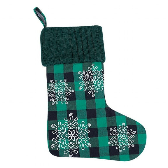 MOQLOM Buffalo Plaid Christmas Stockings, 16.9 inch 1 pc Pet Paw Snowflake Stocking with Knitted Cuff Fireplace Hanging Stockings for Xmas Decoration (B)