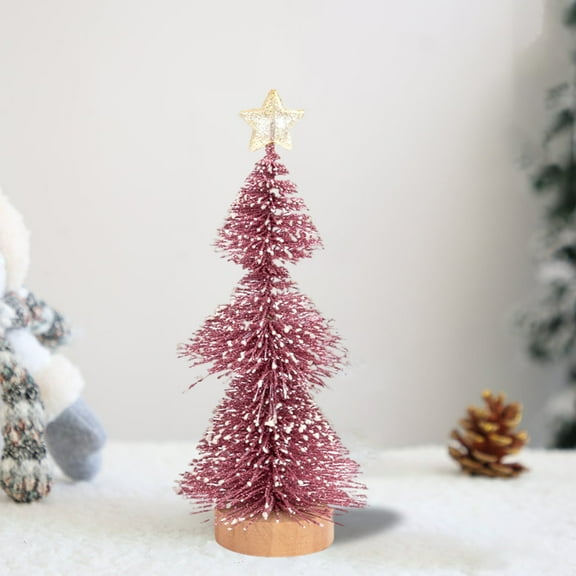 MOQLOM Christmas Trees, 9.84in Miniature Pine Tree with Snow and Wood Base, Tabletop Decor Christmas Tree Decorations Miniature Christmas Tree(Pink)
