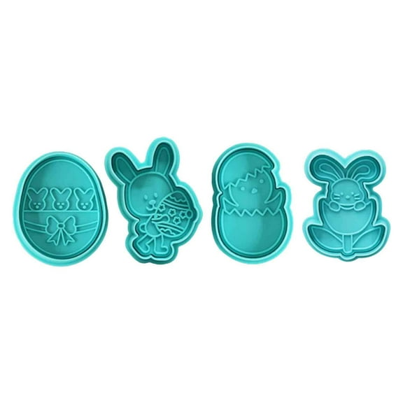 MOQLOM Cute Easter Rabbit Cookie Cutters Set, 4pcs Plastic Easter Egg Cookie Mould, Easter Press Cookie Mould Set, Baking Kitchen Tools, 2 × 2.6Inch (A)