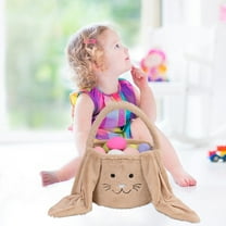 MOQLOM Easter Bunny Basket, 1pc Plush Easter Egg Hunting Baskets with Long Ear, Easter Bucket Bags for Kids Gift Candy Easter Decoration, 9.8 × 9Inch (Brown)