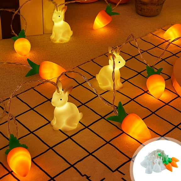MOQLOM Easter Bunny Carrot String Lights, 4.9Ft 10 LED String Lights USB Operated, Easter Decor Spring Rabbit Fairy Lights for Home Easter Basket Eggs Party
