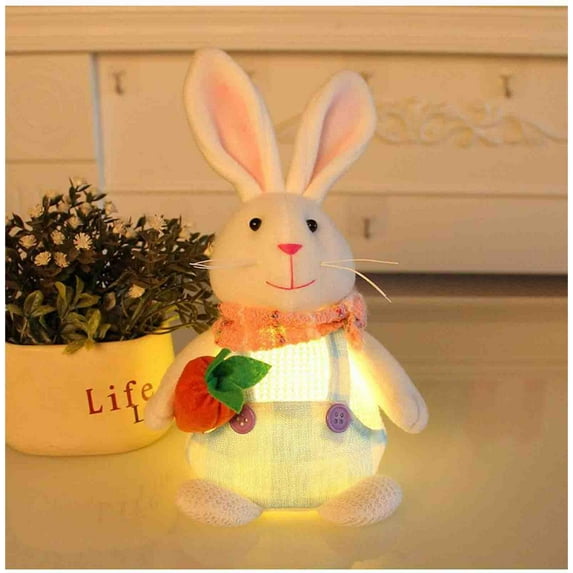 MOQLOM Easter Bunny Decoration, 1pc Lighted Plush Easter Bunny, Spring Indoor Outdoor Decoration Gifts for Rabbit Lovers Kids Adults, 9.4×4.3 Inch