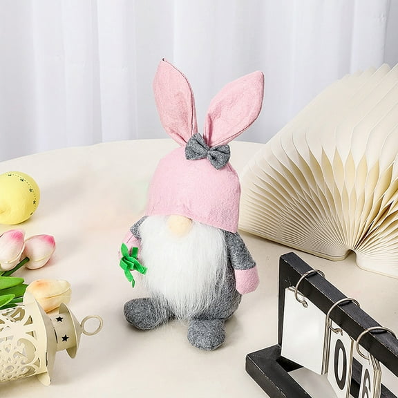 MOQLOM Easter Bunny Gnome Plush Decor, 1pc Handmade Spring Swedish Tomte, Easter Day Gnome Rabbit Faceless Doll Decoration, Faceless Dwarf Ornaments Rustic Farmhouse Gifts, 10.24 × 5.51 Inch (Pink)