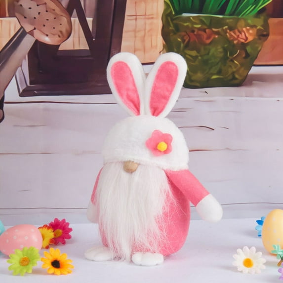 MOQLOM Easter Bunny Gnome with Flower, 1pc Plush Gnome Decor, Swedish Tomte Ornament, Dwarf Ornament Rustic Farmhouse Gifts, 9.8 × 7.1 Inch