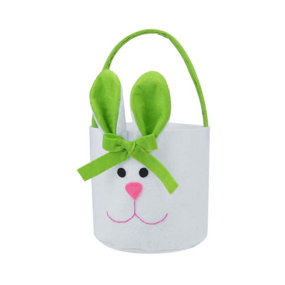MOQLOM Easter Decorations, 1PC Easter Bunny Basket Eggs Bags, Personalized Candy Basket Rabbit Buckets for Kids Gift Candy Easter Decoration, 5.1 × 7.8Inch (Green)