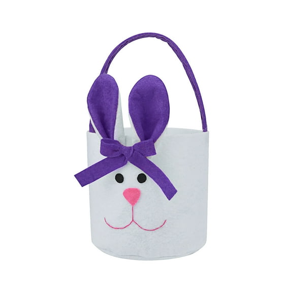 MOQLOM Easter Decorations, 1PC Easter Bunny Basket Eggs Bags, Personalized Candy Basket Rabbit Buckets for Kids Gift Candy Easter Decoration, 5.1 × 7.8Inch (Purple)
