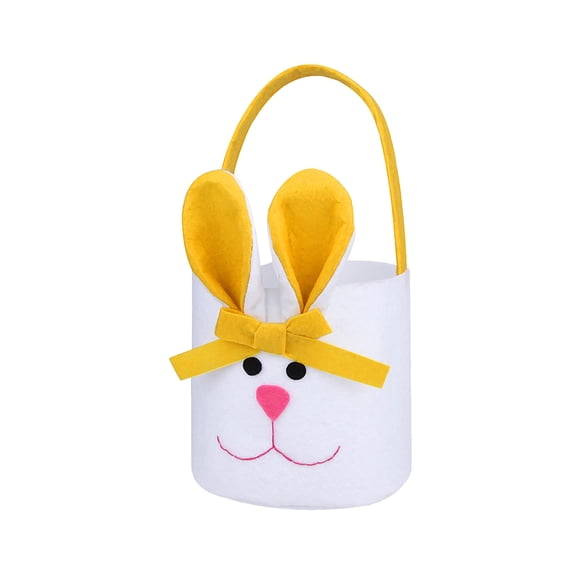 MOQLOM Easter Decorations, 1PC Easter Bunny Basket Eggs Bags, Personalized Candy Basket Rabbit Buckets for Kids Gift Candy Easter Decoration, 5.1 × 7.8Inch (Yellow)