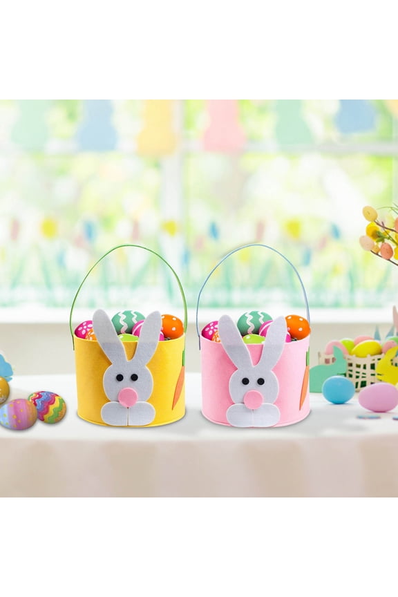 Easter Eggs Basket for Kid Felt Bunny Easter Baskets for Kids, 1PC Cute Rabbit with Carrot for Easter Egg Hunt Party Gifts Toy Storage Bucket Party Favors, 7.87 × 7.08Inch (A)
