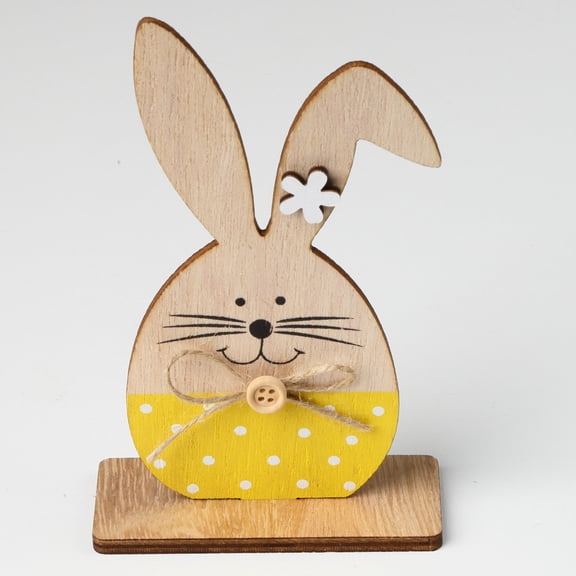 MOQLOM Easter Rabbit Desktop Decoration, 1pc Wooden Painting Bunny Ornament, Easter Holiday Table Decoration, 5.9 x 3.5Inch