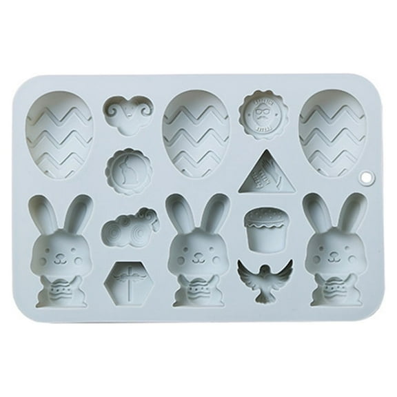 MOQLOM Easter Silicone Molds, 1pc 14 Holes Egg Rabbit Bunny Mold, Candy Chocolate Cake Baking Mold for Biscuits Cakes Ice Cube DIY Making