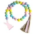 thumbnail image 1 of MOQLOM Easter Wood Beads Garland, 1pc Rustic Farmhouse Bead Garland Beaded Tiered Tray Decor, Prayer Bead Wall Hanging Decor with Bunny Egg Tag, Linen Tassels, 28.3in, 1 of 1