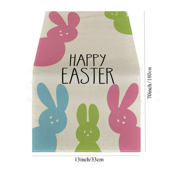 MOQLOM Happy Easter Bunny Table Runner, 1pc Spring Seasonal Holiday Table Decoration, Personalized Easter Table Runner, Kitchen Dining Tablecloth for Indoor Outdoor Decoration, 70×13In (B)