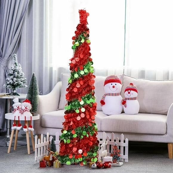 MOQLOM Pop Up Tinsel Christmas Tree, 59in Coastal Collapsible Christmas Tree, Artificial Pencil Xmas Trees Glittery Christmas Decor(A)
