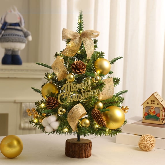 MOQLOM Prelit Mini Christmas Tree with Lights, 18 Inch DIY Table Top Christmas Trees, Artificial Small Xmas Tree Decoration for Holiday Indoor Christmas Decor(Gold)