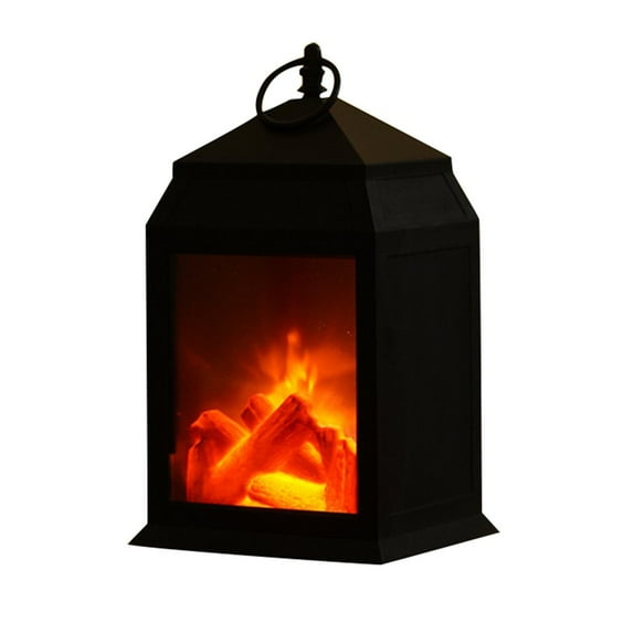 MOQLOM Small Fireplace Lantern, Realistic Log Wood Burning Flame Effect Ligh, LED Charcoal Style Table Lamp for Indoor & Outdoor (C)