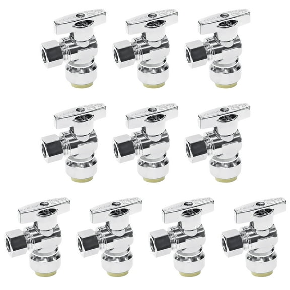 MORADO 10 Pack Angle Stop Valve 1/2"Push X 3/8" Threaded Compression, 1/2 Inch Push x 3/8 Inch Compression Water Shut Off Valve, 9/16-24UNEF Thread, Copper, CPVC, PE-RT