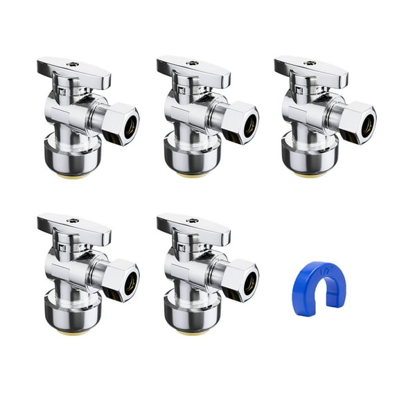 MORADO 5-Pack Angle Stop Valve,1/2" Ptc x 3/8" OD Compression Angle Shut Off Valve, 1/2 Inch Ptc x 3/8 Inch OD Compression Water Shut Off Valve, PEX, Copper, Cpvc