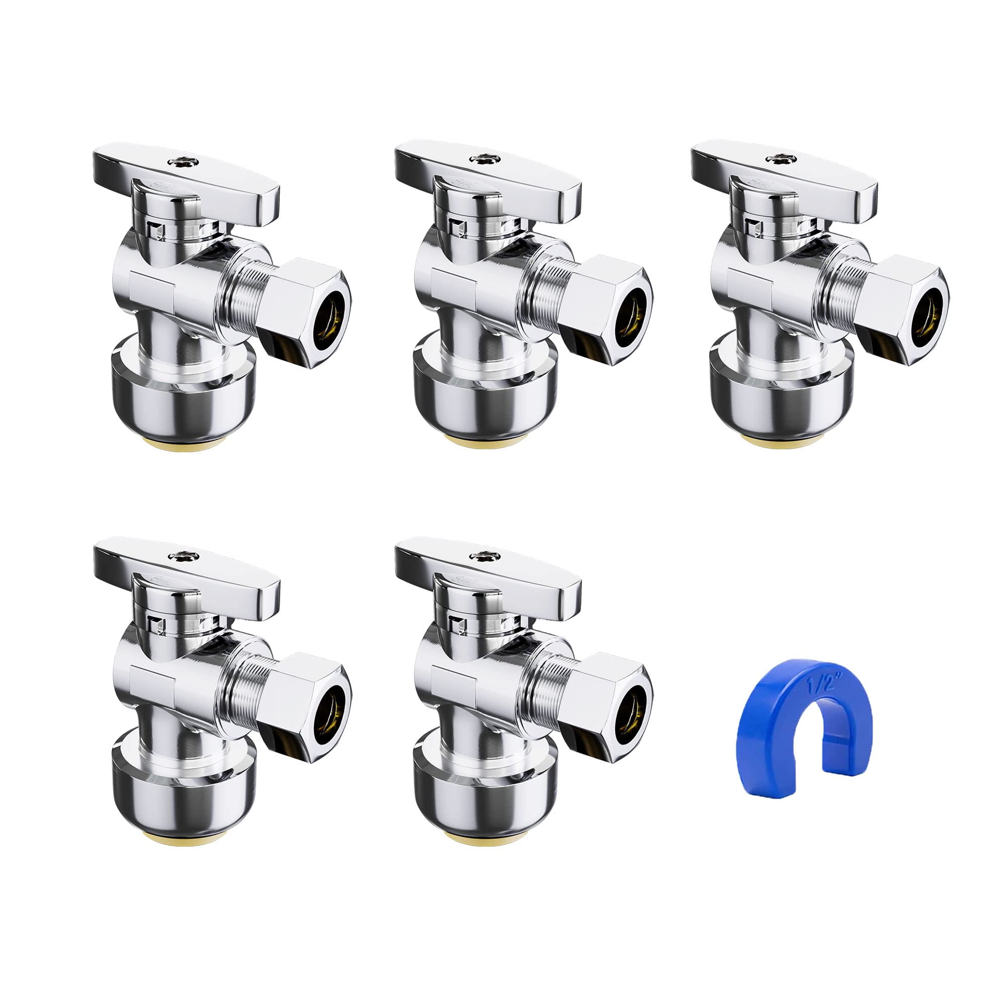 MORADO 5-Pack Angle Stop Valve,1/2" Ptc x 3/8" OD Compression Angle Shut Off Valve, 1/2 Inch Ptc x 3/8 Inch OD Compression Water Shut Off Valve, PEX, Copper, Cpvc