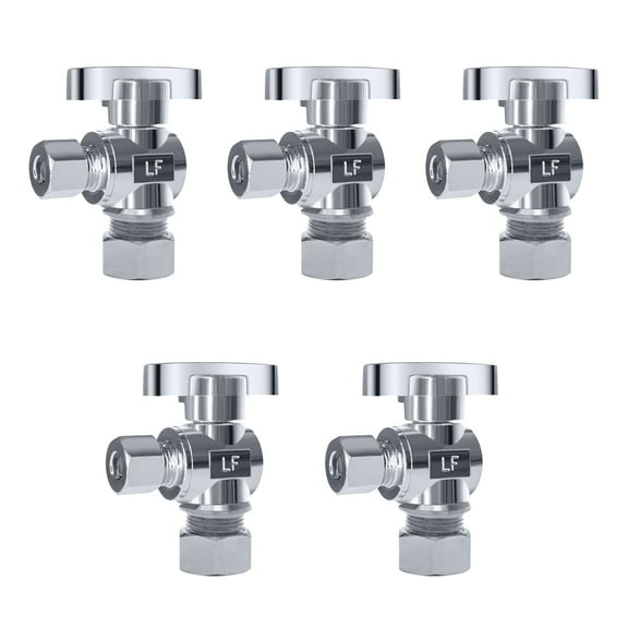 MORADO 5 Pack Angle Stop Valve 1/2 in. NOM Compression x 3/8 in. OD Compression, 5/8" OD x 3/8" OD Quarter Turn Water Shut Off Valve, Toilet Shut Off Valve,Brass,Chrome