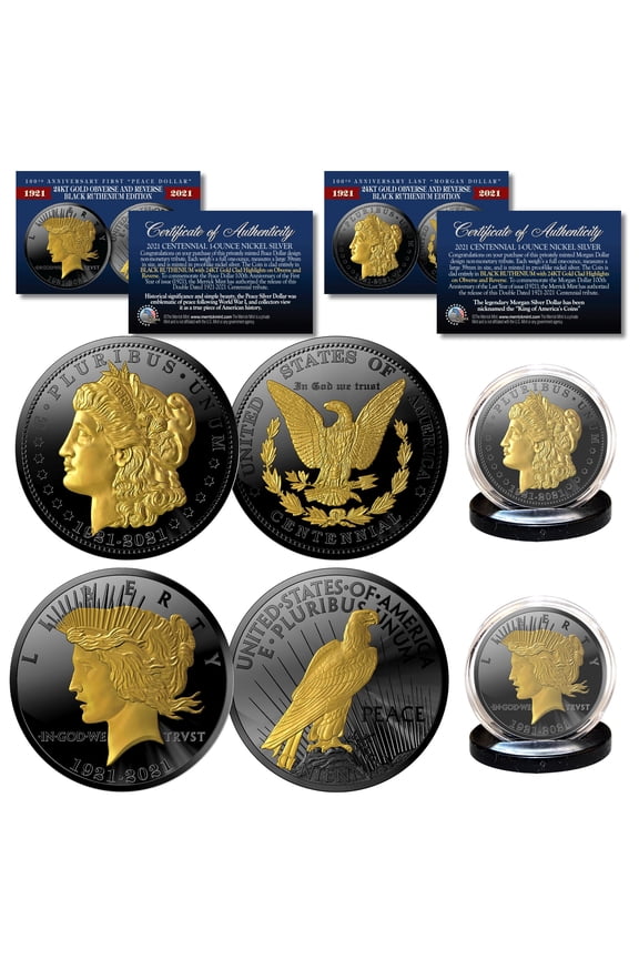 MORAN & PEACE DOLLAR Tribute 2-Coin Set 1 OZ. BLACK RUTHENIUM & 24K GOLD