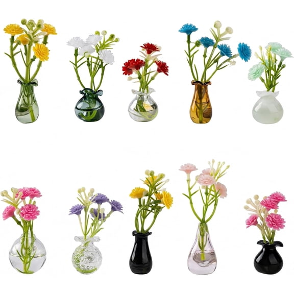 MORAVE 10-Pack Magnetic Mini Glass Vases Set with 30+ Flowers, Slam-Proof Strong Magnet Crystal Clear Bud Holders for Propagation, Fridge Locker Office Decor for Women