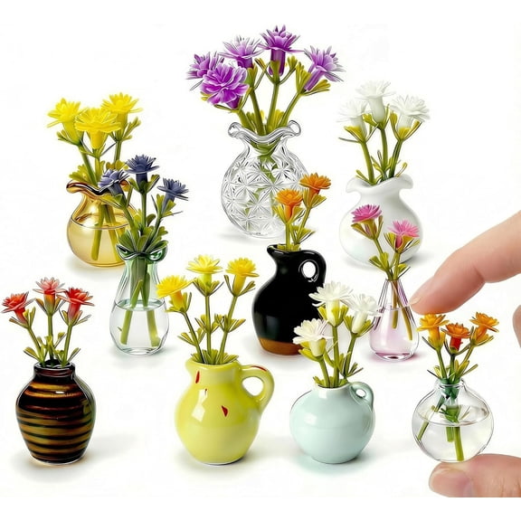 MORAVE 10-Pack Mini Vase Magnets for Fridge, Mixed Ceramic & Glass Magnetic Mini Bud Vases, Slam-Proof Hold Set for Teachers, Coworkers & Office Decor