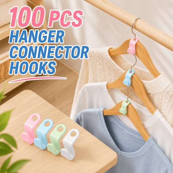 MORAVE 100 PCS White Plastic Clothes Hanger Connector Hooks, Heavy Duty Cascading Stacking Hanger Extender, Space Saving Closet Organizers and Storage Connection Hook