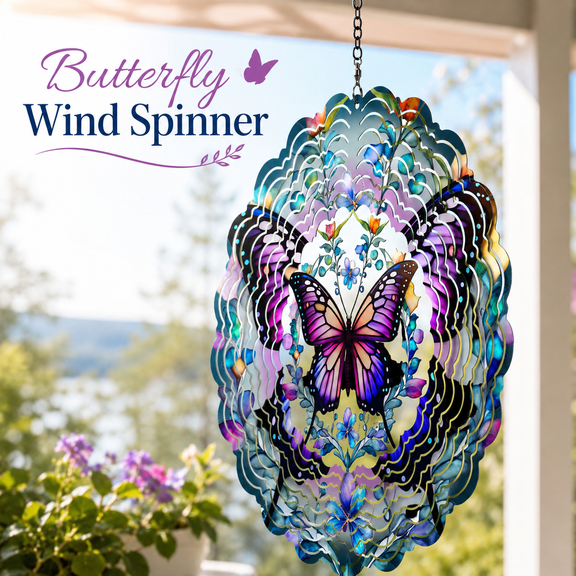 MORAVE 12 Inch 3D Butterfly Wind Spinners Outdoor, Hanging Wind Sculptures for Garden Patio Yard Decor, Birthday Gifts for Women and Mom