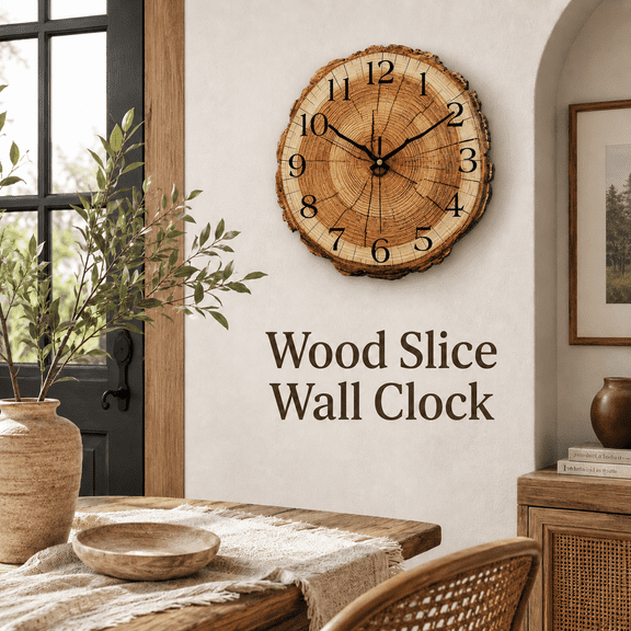 MORAVE 12 Inch Rustic Annual Ring Wooden Wall Clock, Silent Non-Ticking Battery Operated Clock for Living Room Bedroom Kitchen Home Decor