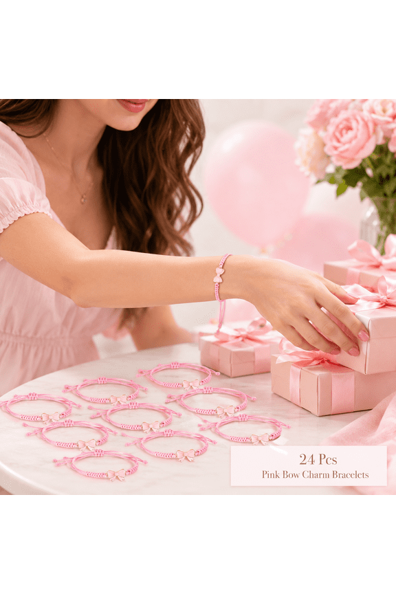12 Pcs / 24 Pcs Bow Bracelets, Adjustable Braided Rope Wristbands, Party Favors for Dancer, Cheer Team and Girls