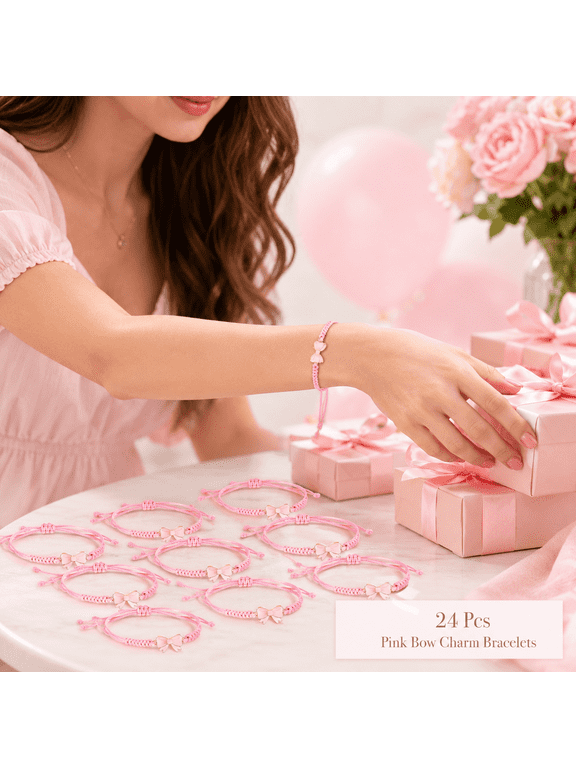 MORAVE 12 Pcs / 24 Pcs Bow Bracelets, Adjustable Braided Rope Wristbands, Party Favors for Dancer, Cheer Team and Girls