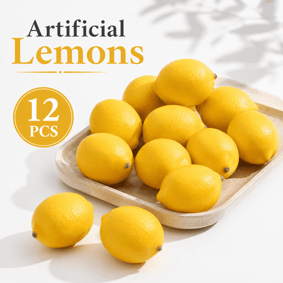 MORAVE 12-Piece Realistic Yellow Artificial Lemons for Kitchen Decor, Fruit Bowls and Photo Props